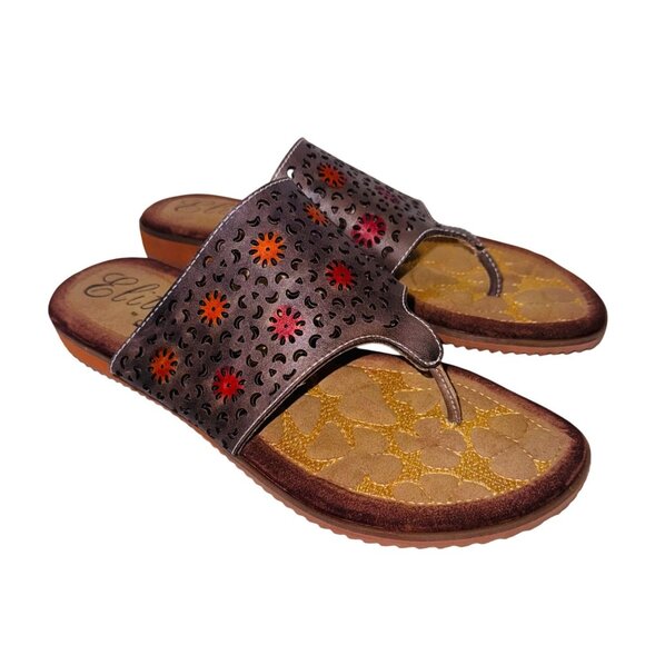 Elite by Corky’s Dominican Gray Perforated Leather Flat Sandal 8 Boho Hippie - Picture 1 of 11